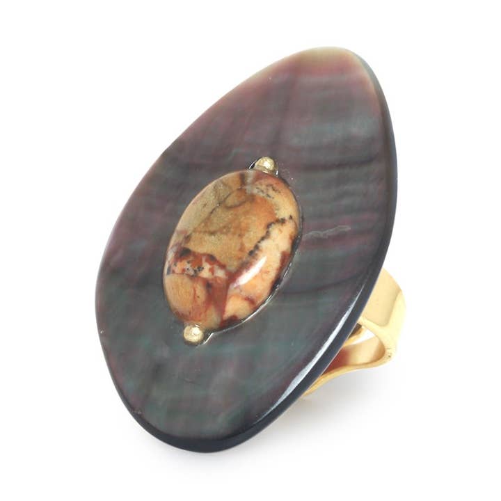 L'ILE ROUSSE adjustable oval ring for wholesale by Nature Bijoux