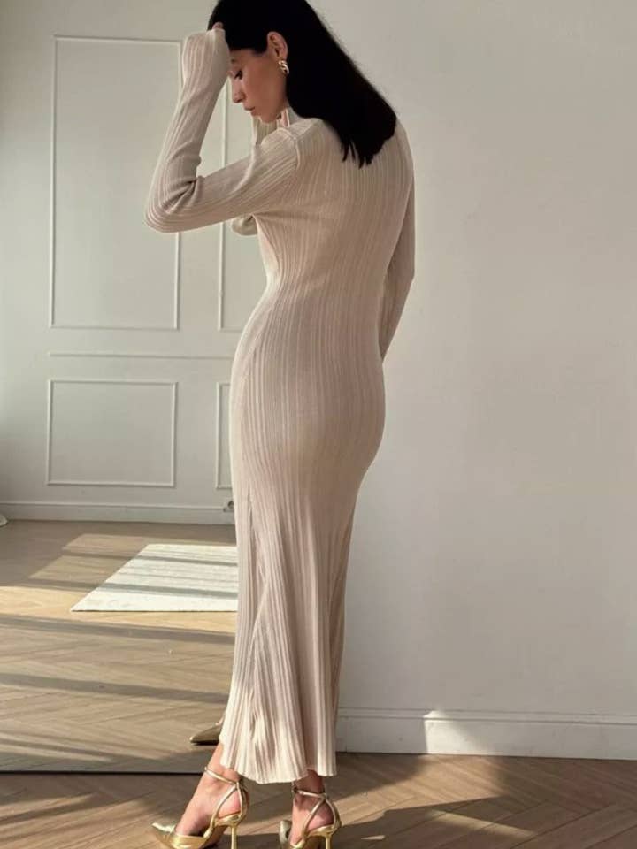 NINEXIS - Wholesale Dress - Women's - CWDMD3795_CREW NECK LONG SLEEVE SWEATER DRESS LONG STYLE