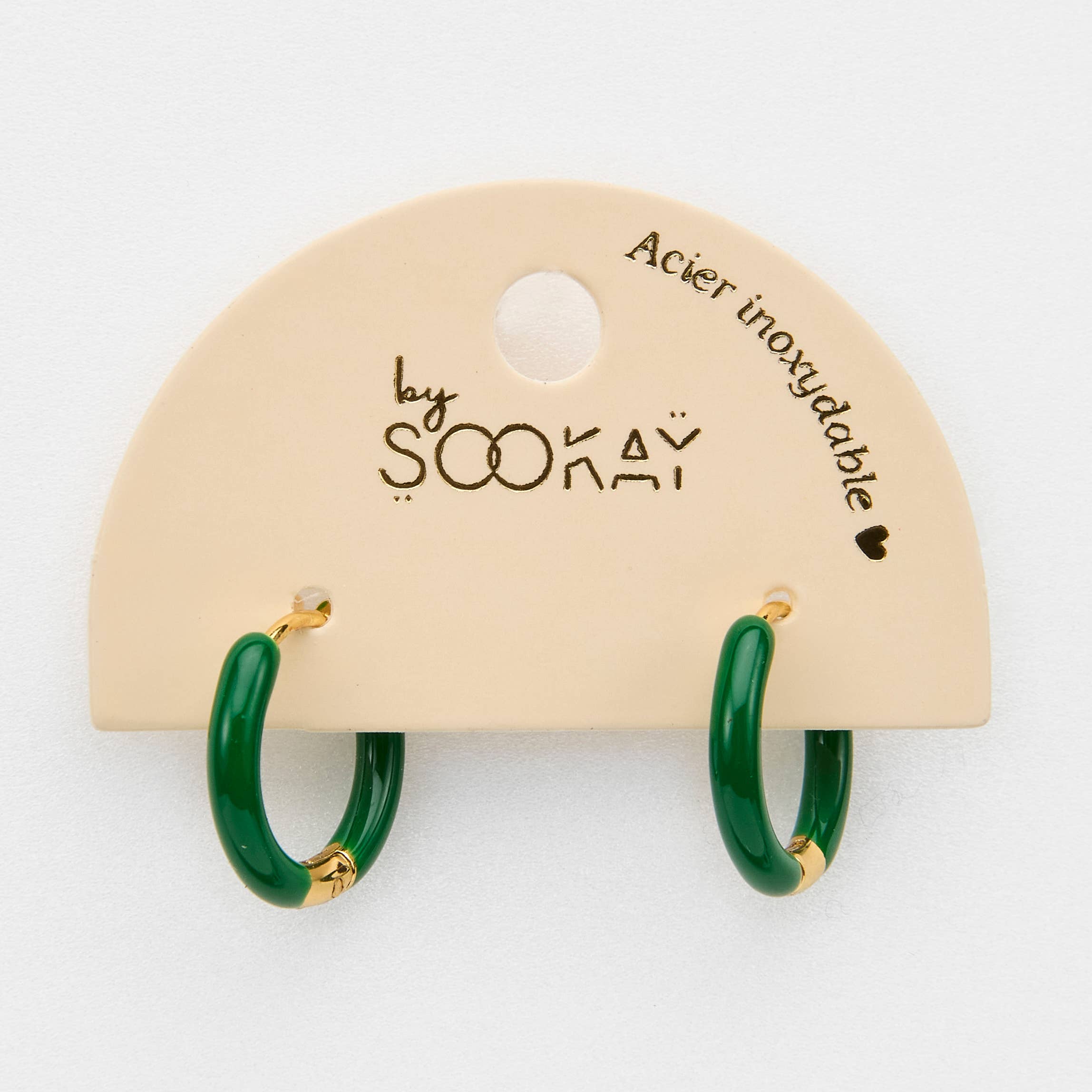 By Sookay – wholesale Enkelt örhänge – EG096 små gröna emaljerade stålringsörhängen0