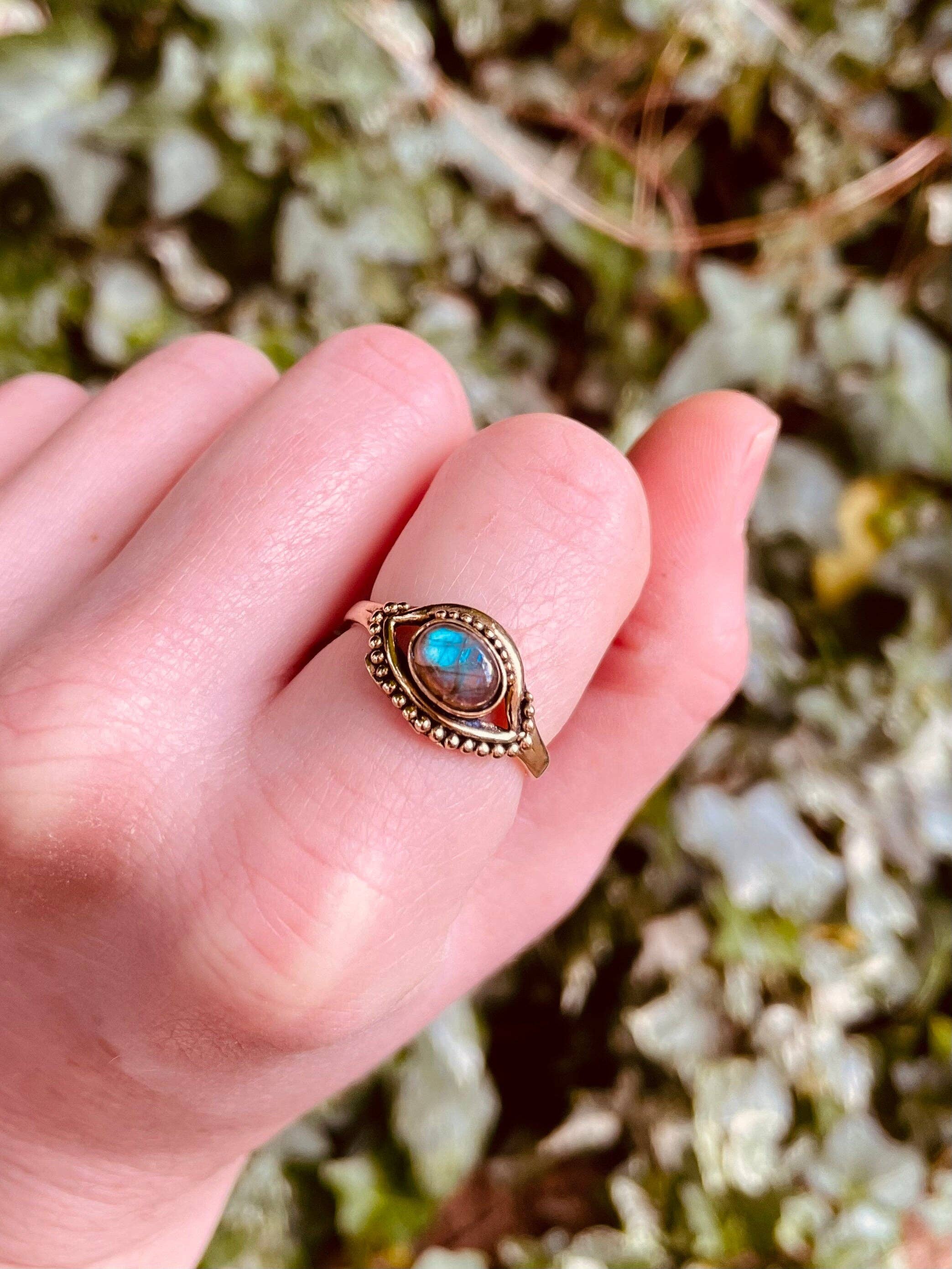 Kaali Boutique - Wholesale Multi-Stone Ring - Evil Eye Ring Labradorite Silver / Protection / Boho /  Bohemian / Psy / Rustic / Tribal / Gypsy / Festival / Healing / Festival1