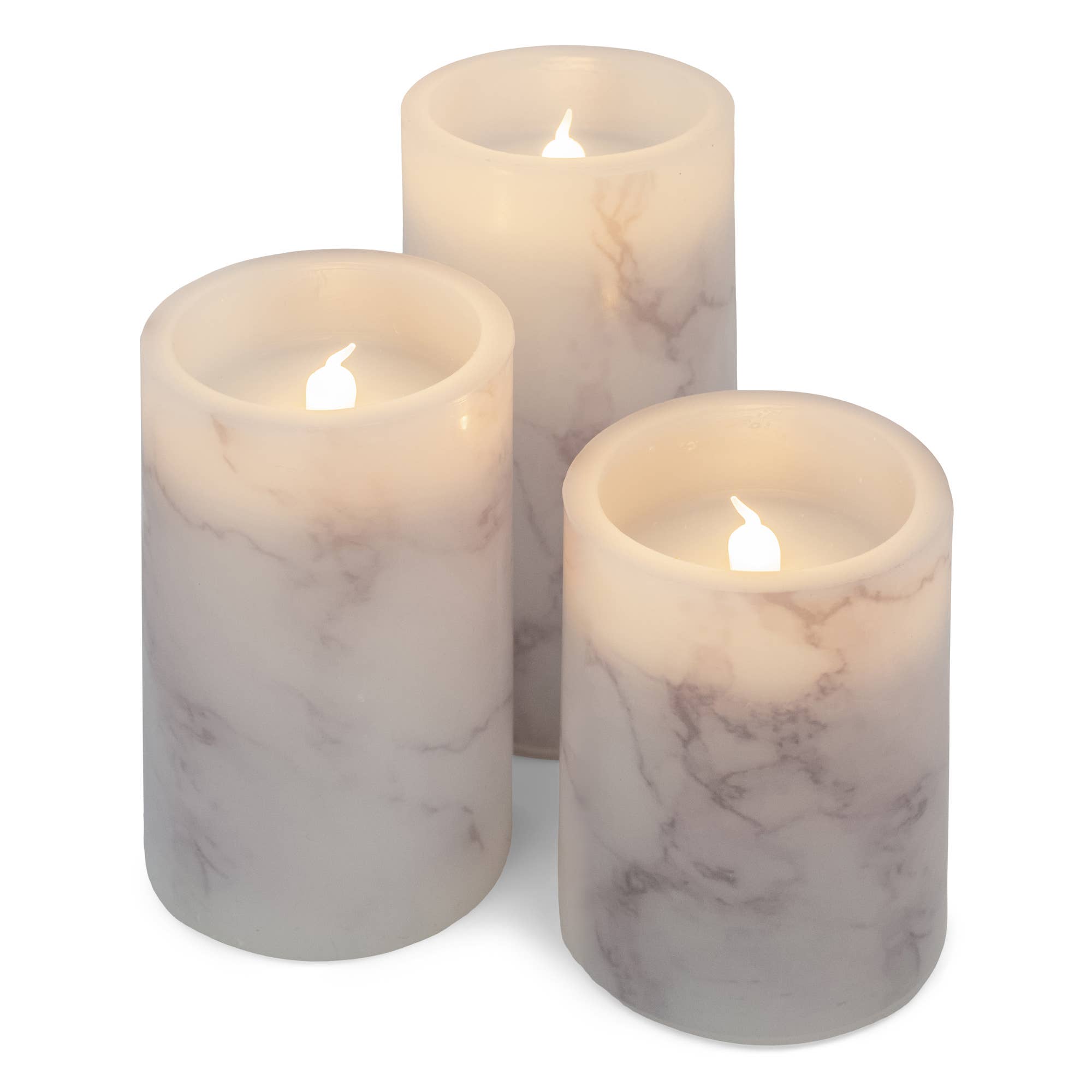 EAST AVENUE – wholesale Flameless candle – Marbled White and Gray 6 inch Flameless Candles Set of 30
