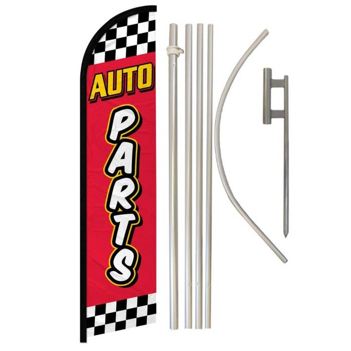Pièces Auto (Carreaux Rouges) Drapeau Bannière Sans Vent & Kit de Mât pour la vente par Flags Importer