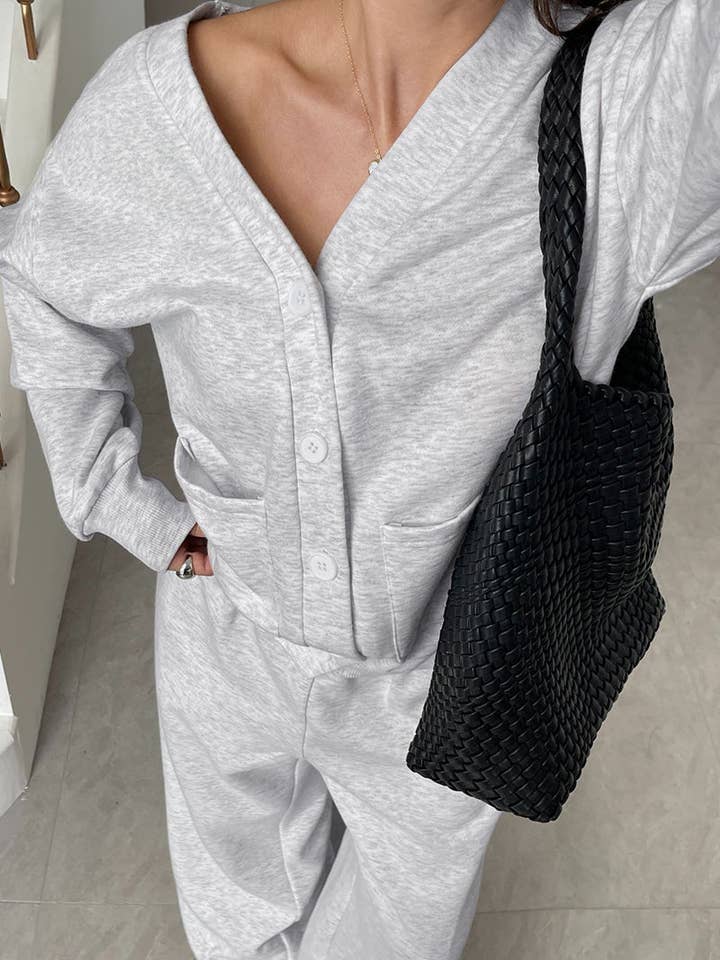 GREY Cozy Button-Up Lounge Set for wholesale on Faire1