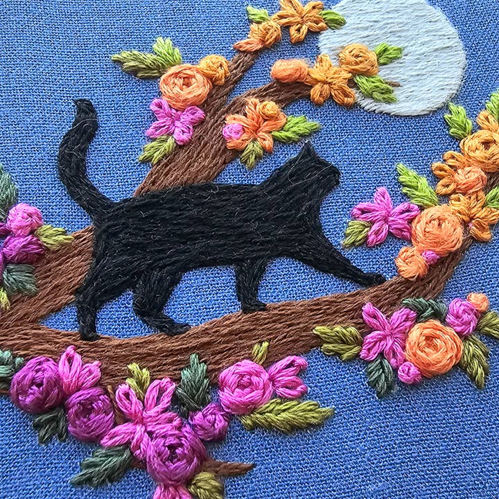 Jessica Long Embroidery - Wholesale Embroidery/Cross Stitch Supplies - Mini Black Cat & Full Moon Embroidery Kit