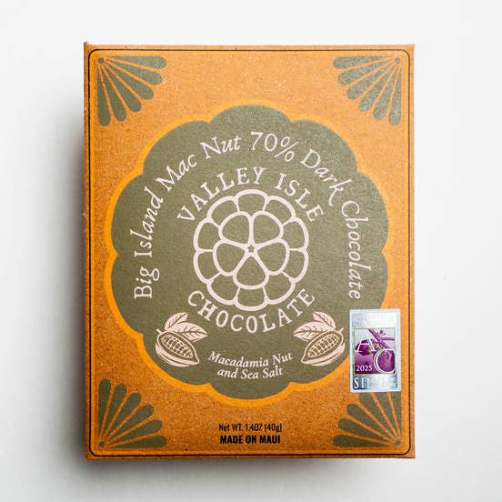 Big Island Mac Nut 70% Dark Chocolate 10 Case for wholesale by Valley Isle Chocolate