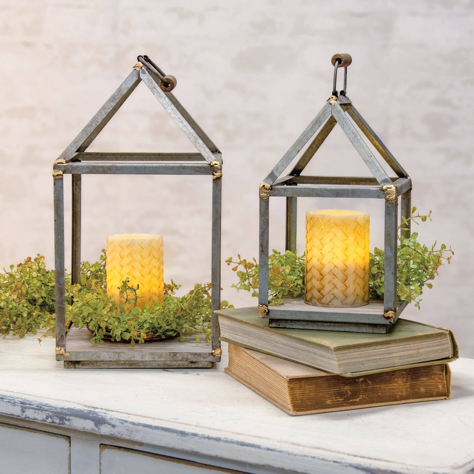 The Hearthside Collection – wholesale Lantern – 2/Set, Antiqued Open Air Lanterns2