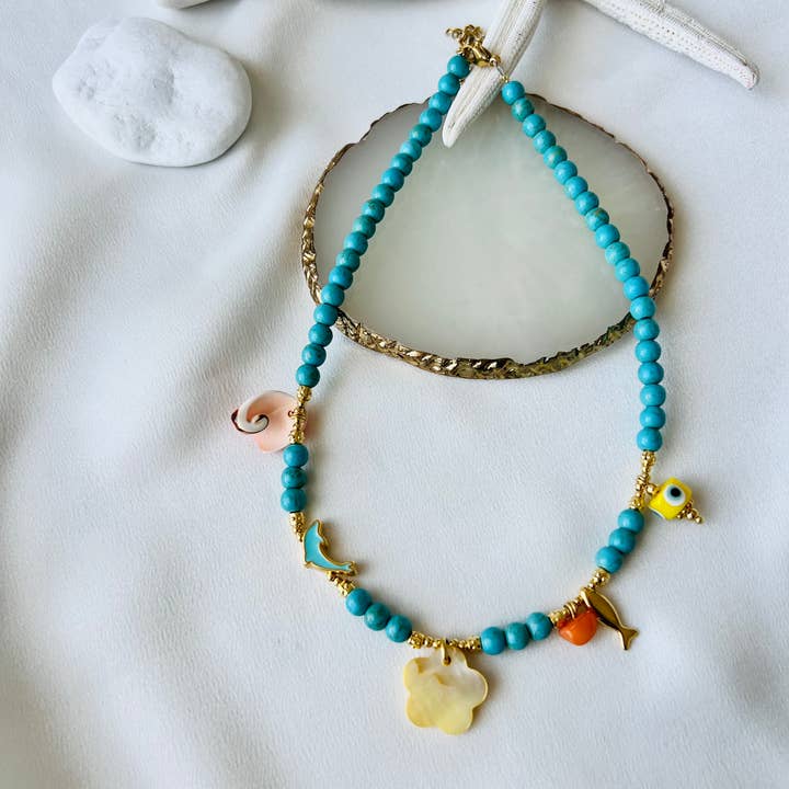 Goupi - Wholesale Beaded/Pearl Necklace - Turquoise semiprecious beaded summer necklaces