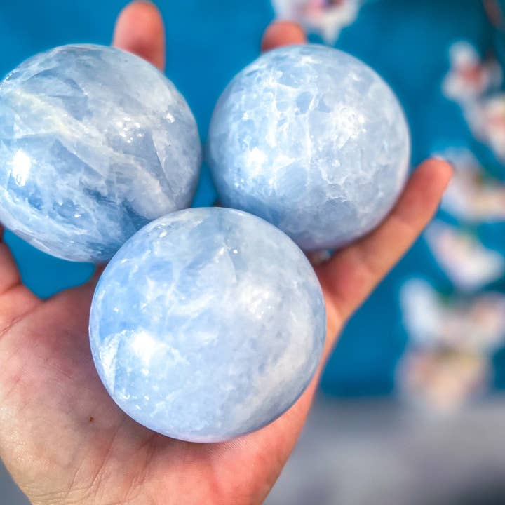BLUE CALCITE crystal ball for wholesale by Mandala Gems