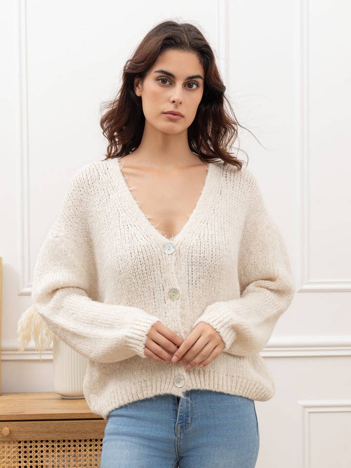 Happy look - Wholesale Cardigan - Women's - Wool blend puff-sleeve cardigan