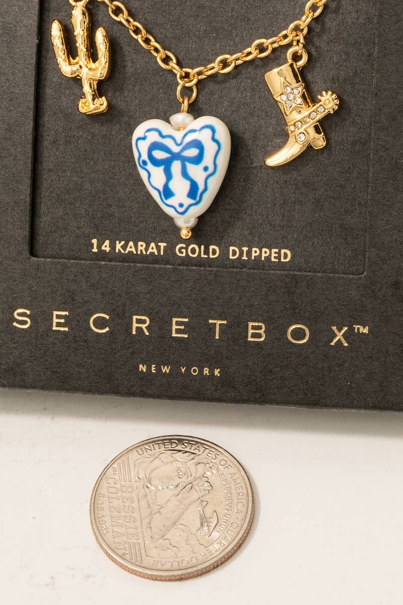 Fame Accessories – wholesale Kedjehalsband – Gulddoppad keramisk båghjärta västerländska berlocker kedjehalsband2