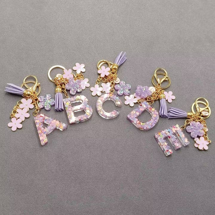 Mio Queena - Wholesale Keychain – Women's - Purple Resin Initial Charm Keychain Bag Ornaments8