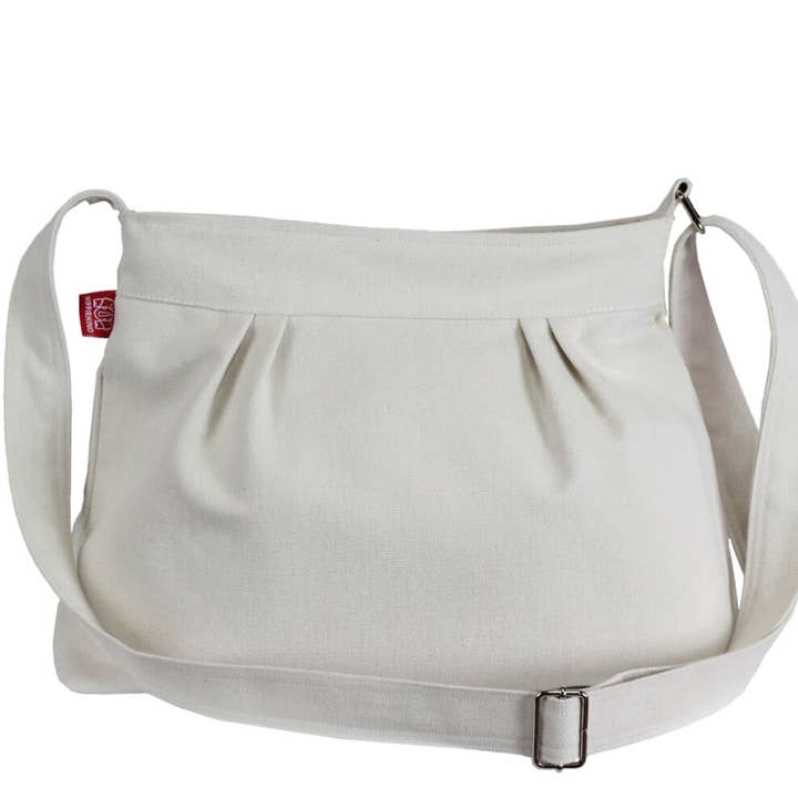 Petit sac à bandoulière en toile blanc en coton plissé Hobo pour la vente par hippirhino