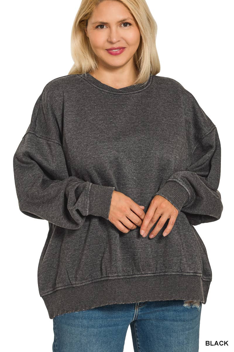 42POPS - Vendita all'ingrosso Felpa - Donna - ._ 0812 Plus Pullover in Pile Oversize Lavaggio Acido SI-280819