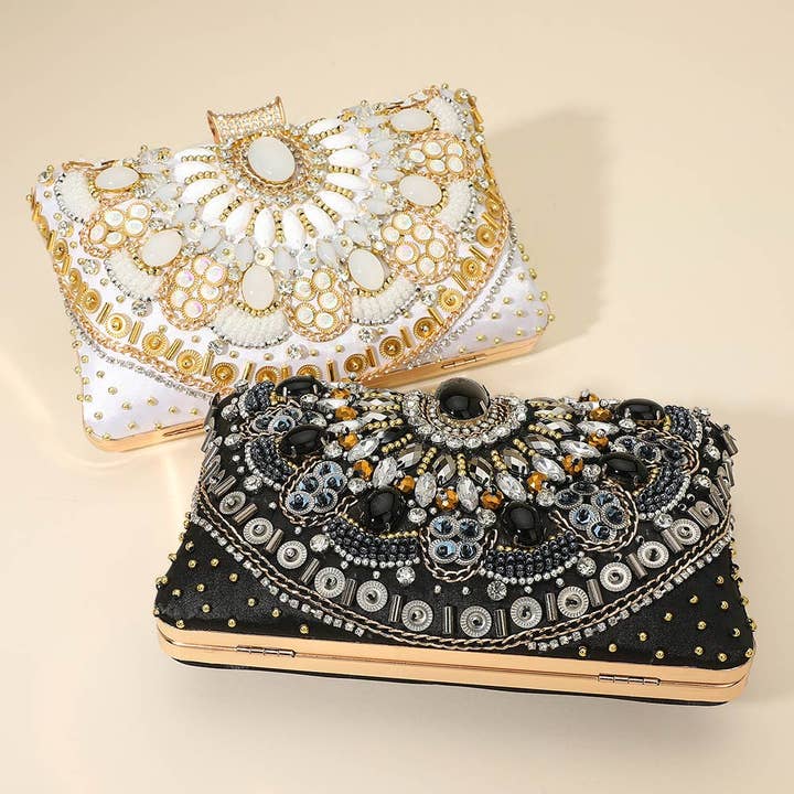 Ornate Gem Beaded Embellishment Evening Clutch Crossbody Bag for wholesale by Sensibling Corp.