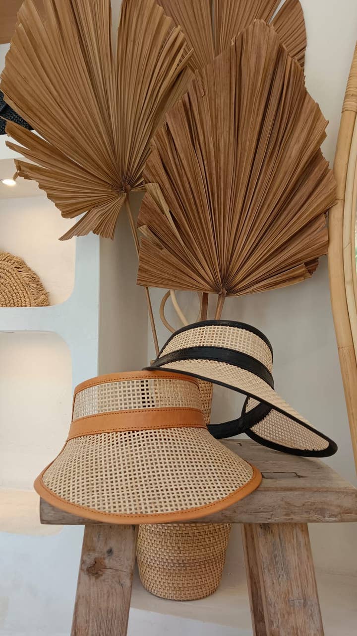 Sumi Leather and Rattan Sun Visor for Kids for wholesale by Village Thrive