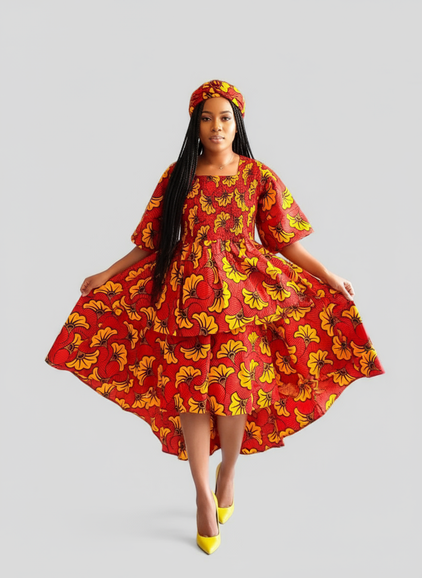 India Batik – Engroshandel Kjole - Dame – Kvinder Høj/Lav Flæsekjole -DRS0450