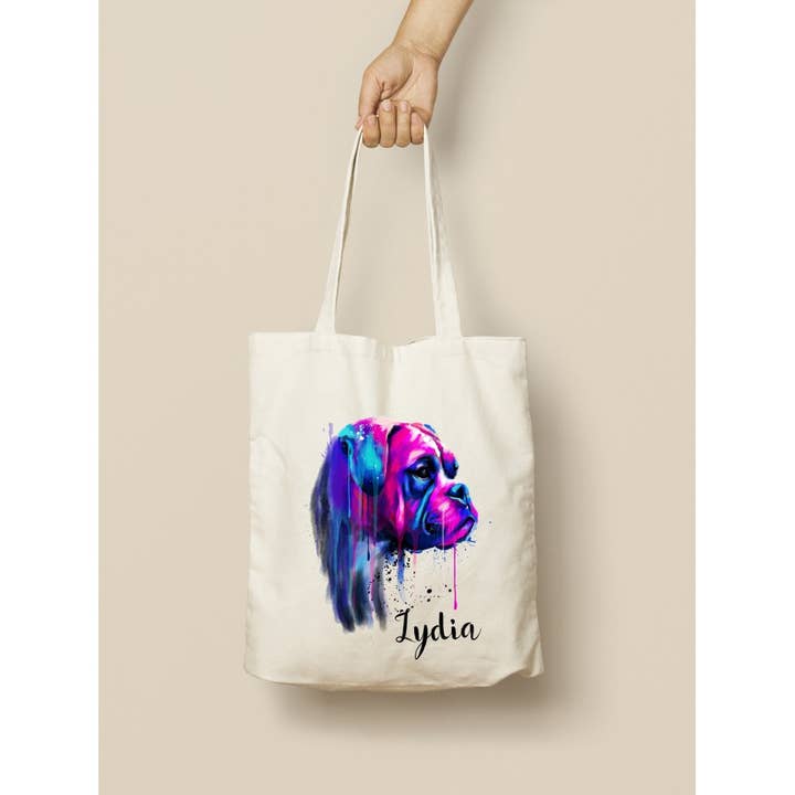 TOTE BAG, SAC COTON PERSONNALISÉ, PEINTURE CHIEN BOXER för wholesale av La Fabrik 34
