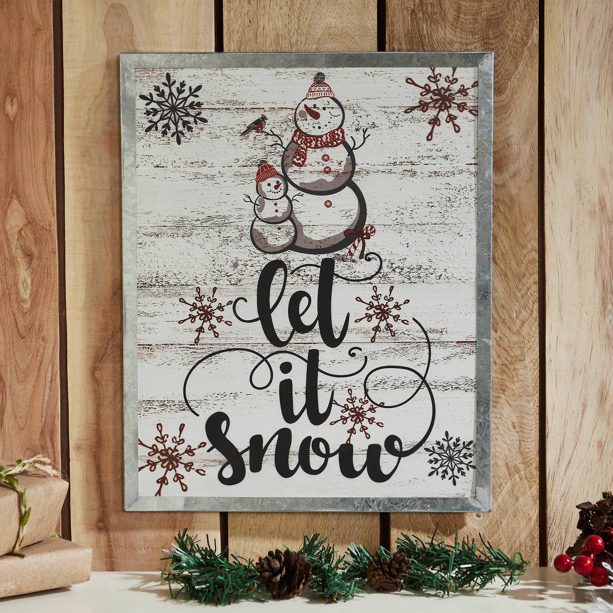 VHC Brands - Wholesale Sign - Let It Snow Snowman Framed Wall Hanging Sign 15x120
