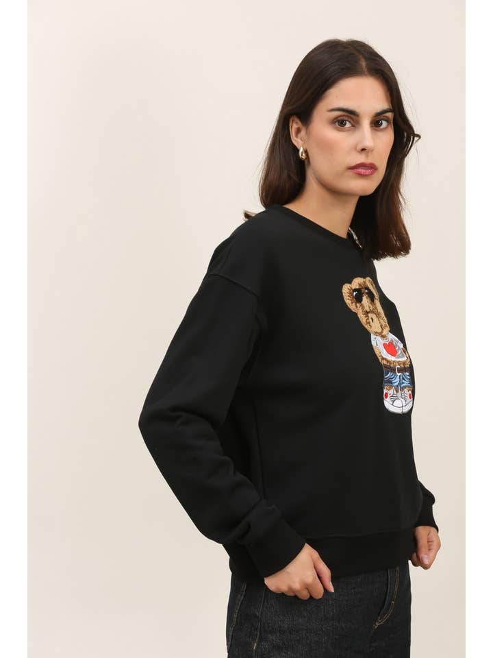 Attrait Paris - Wholesale Graphic Sweatshirt - Women's - Crew neck sweatshirt, bear with sunglasses2