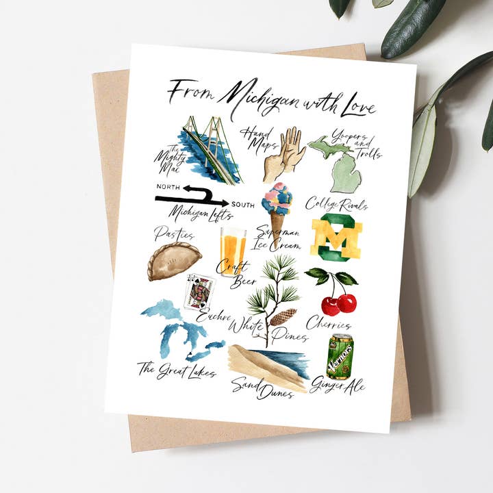 NorthHouse Creative Co. - Wholesale Everyday Greeting Card - From Michigan with Love, Classic Michigan Greeting Card