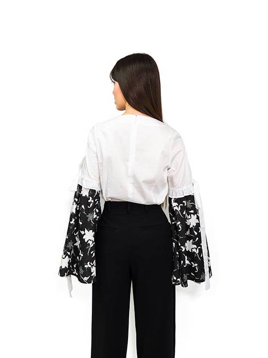 Alesia Designs - Wholesale Button Down Shirt - Women's - Floral Print bell Sleeve Shirt3