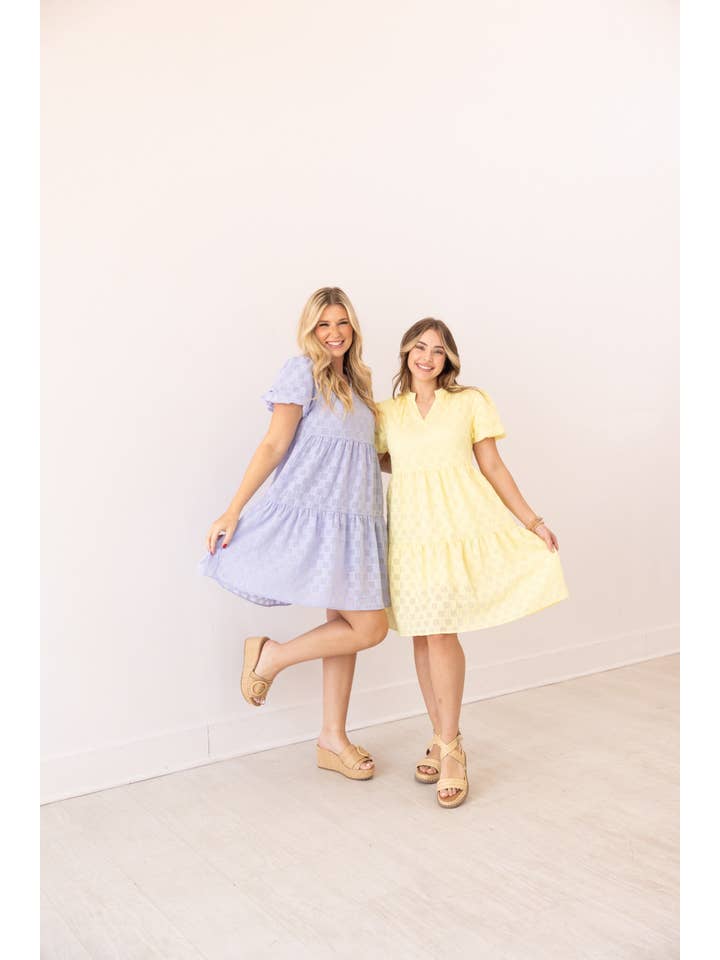 Jaune Robe à carreaux à col en V, jaune en vente sur Faire7