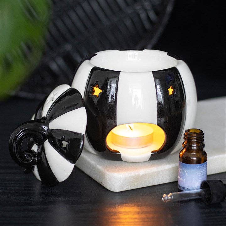 Something Different Wholesale - Wholesale Oil Warmer - Black and White Striped Halloween Pumpkin Oil Burner