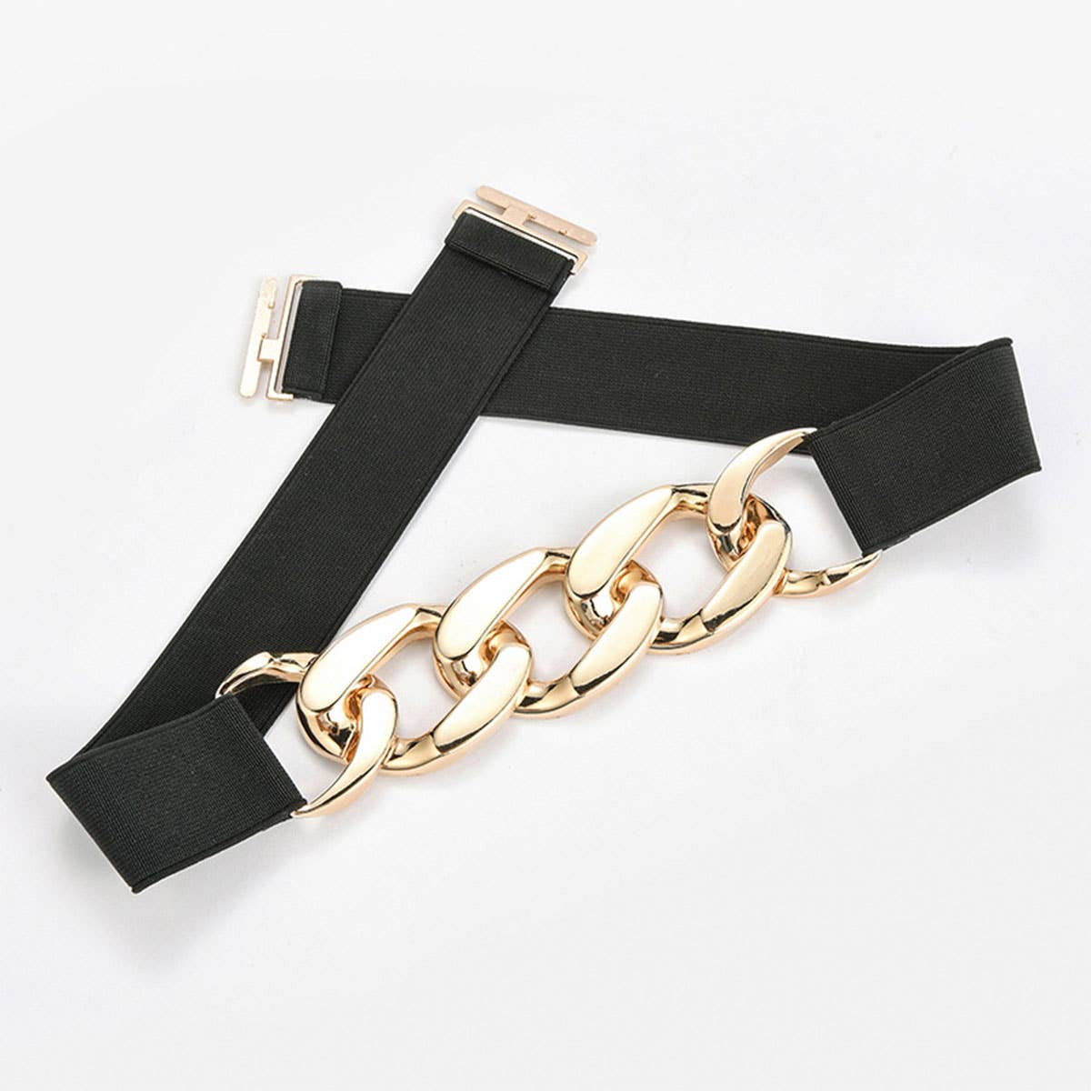 ACCITY - Wholesale Belt - Women's - SILVER,GOLD CHAIN BLACK STRETCH BELT_CWABE01912