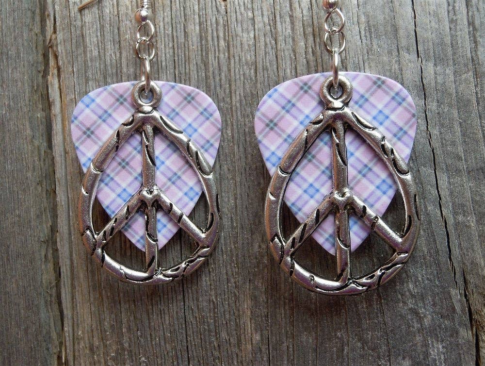 Simply Raevyn - Wholesale Dangle Earrings - Large Oval Peace Sign Charm Guitar Pick Earrings23