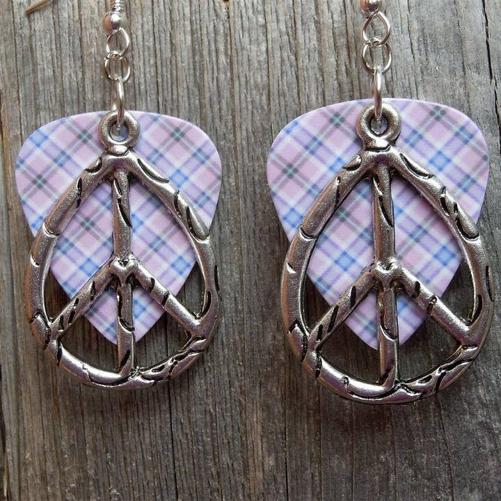 Simply Raevyn - Wholesale Dangle Earrings - Large Oval Peace Sign Charm Guitar Pick Earrings23