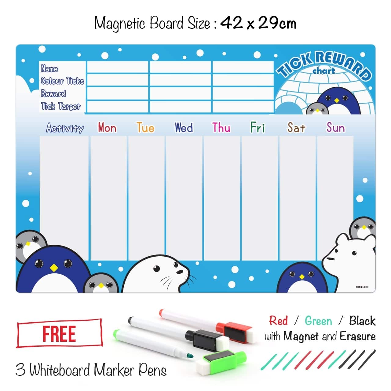 Wholesale Gifts Tomorrow – wholesale Magnet board – Magnetic Refrigerator Reward Chart A3 Size Penguin & Friends3