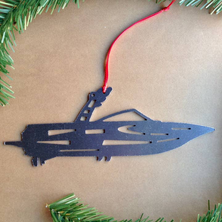 Burke Metal Work - Wholesale Ornament - Ski Boat Ornament1