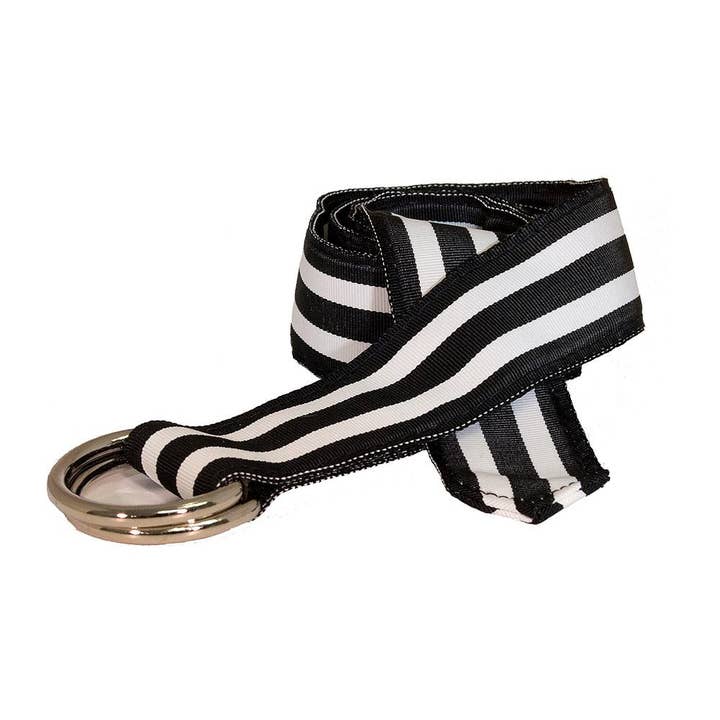 Black & White Grosgrain Ribbon D-Ring Belt for wholesale by Barrons-Hunter