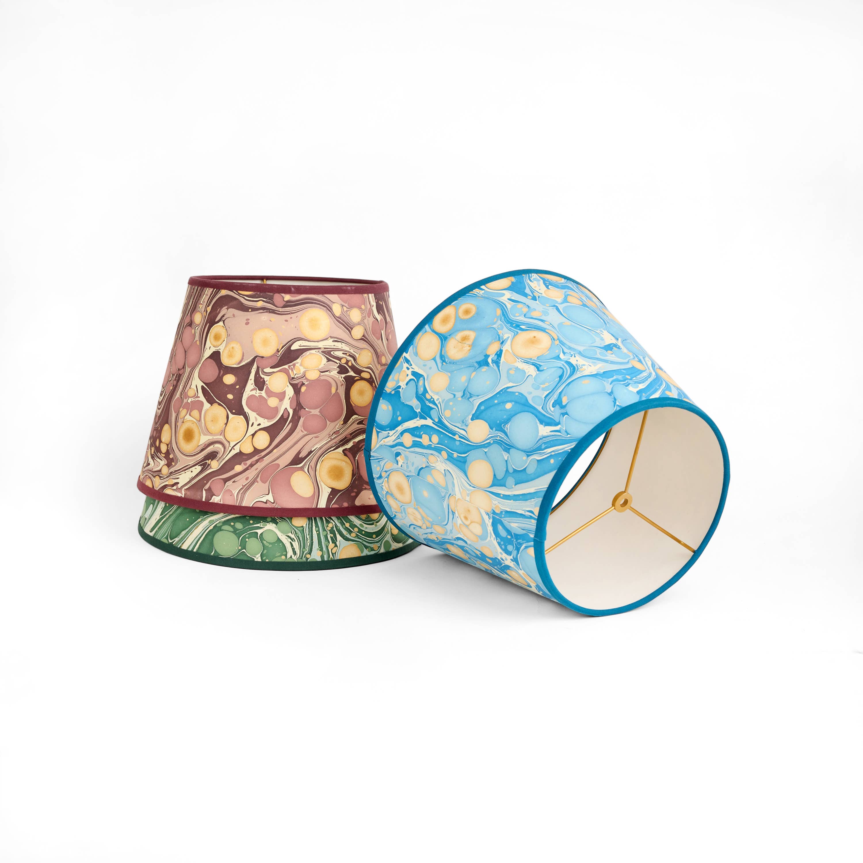 Craft Boat - Wholesale Lamp Shade - HAND MARBLED LAMPSHADE LARGE - GREEN GOLD PEBBLES4