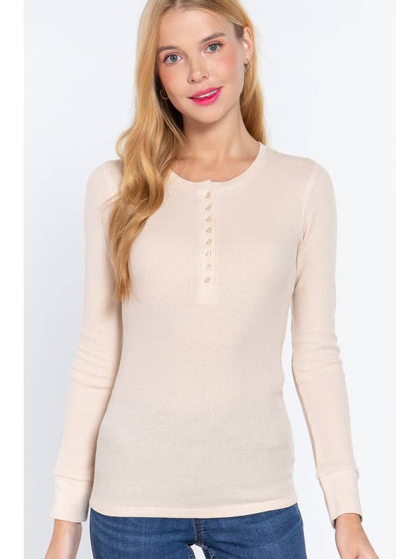Vanilla Monkey - Wholesale Knit Top - Women's - Long Sleeve Henley Thermal Knit Top2