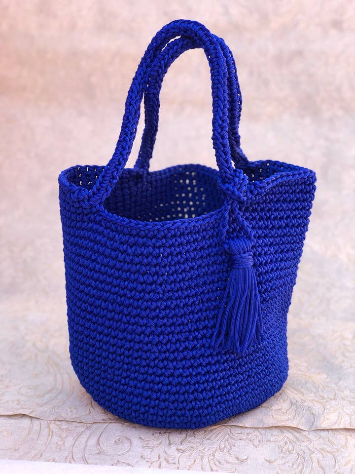 Simpatica borsa tote, borsa in cotone lavorato a maglia, borsa da spiaggia all'uncinetto, borsa per le vacanze, borsa da basket per la vendita all'ingrosso da parte di martitec