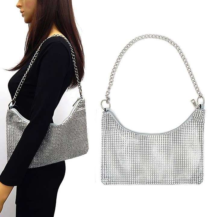 Diacly - Wholesale Clutch Bag - Women's - Chain Strap Soft Rhinestone Night Evening Bag5