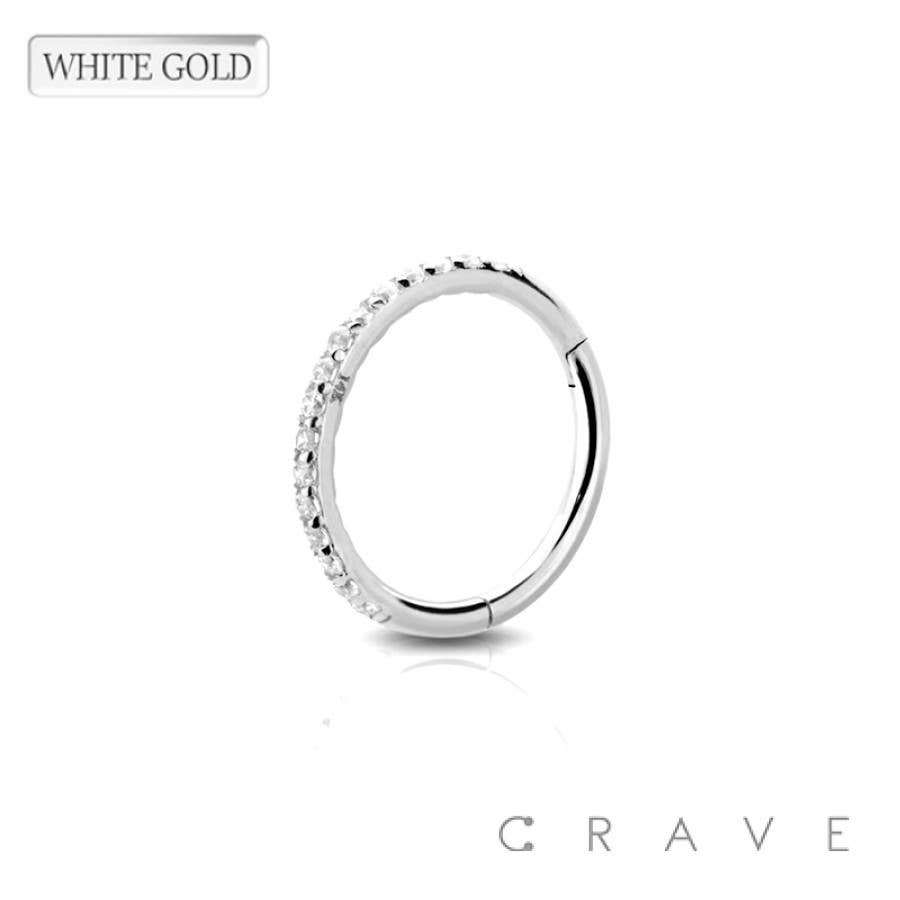 CRAVE - Wholesale Single Stone/Solitaire Ring - 14K GOLD SIDE GEM PAVED FRONT-HINGED SEGMENT RING0