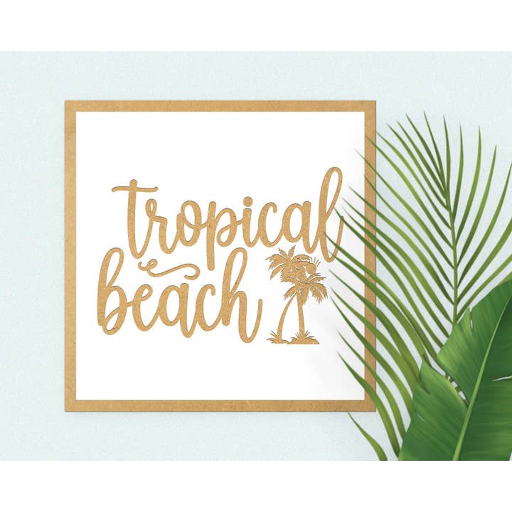 Summer "Tropical Beach" Wooden Wall Art. Laser Engraved for wholesale by Mekanu