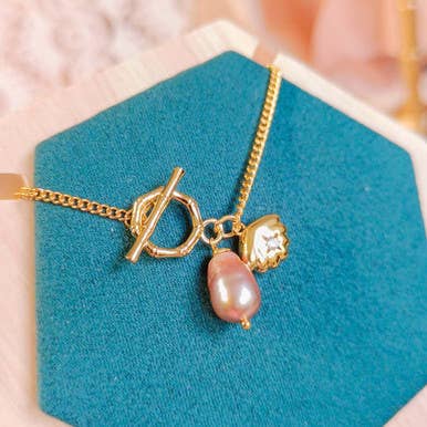 Collier Bambou Avec Fermoir À Bascule Et Perle Baroque pour la vente par Pompon La Tulipe