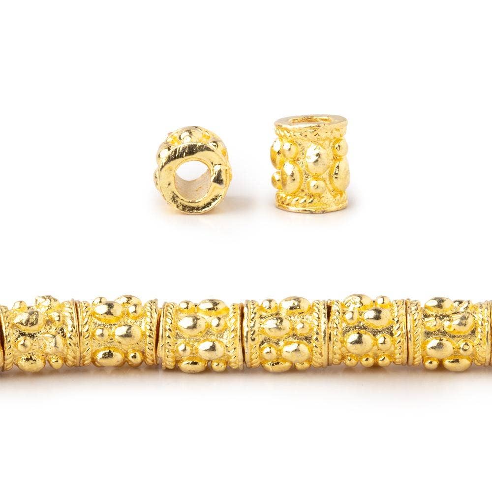 Beads of Cambay - Wholesale Beads - 6x5mm 22kt Gold Plated Copper Rain Drop Tube Beads 8 inch 33 pieces0