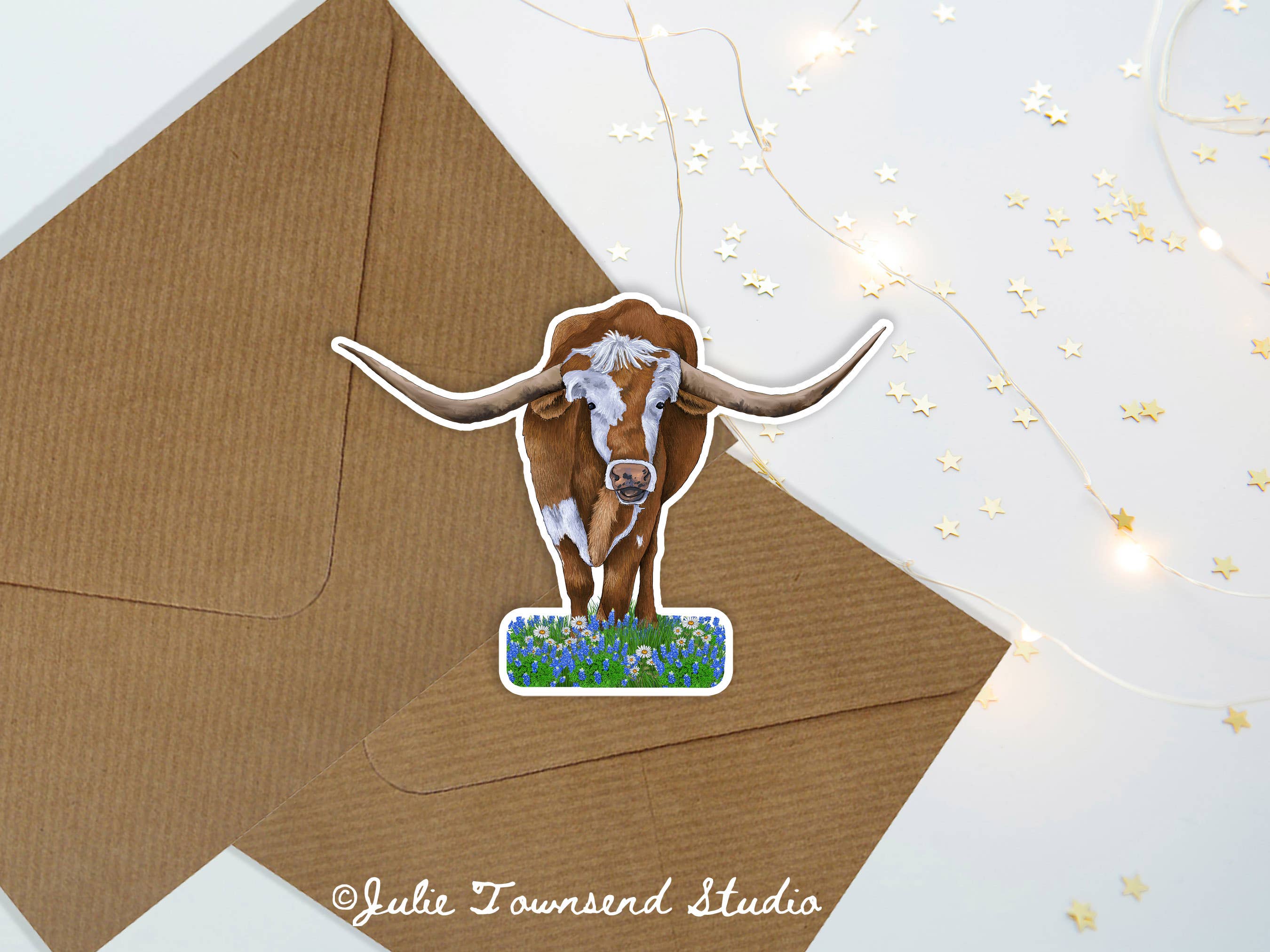 Julie Townsend Studio - Wholesale Sticker - Sticker - Longhorn Cow - Handmade with Waterproof Vinyl 2