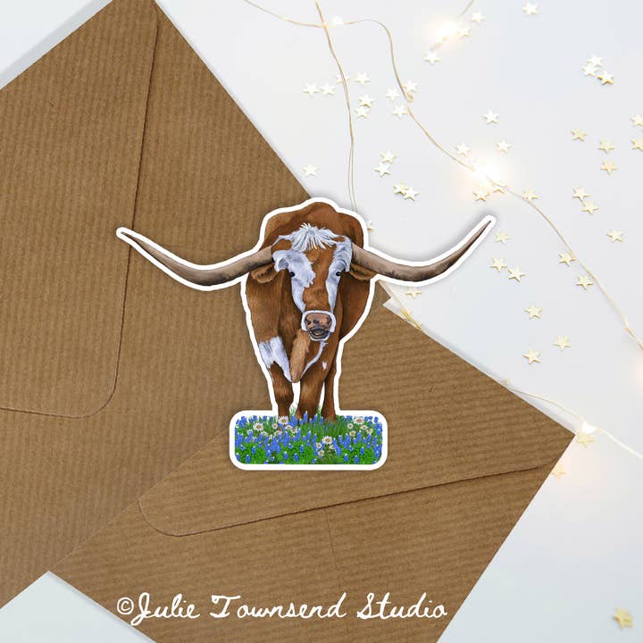 Julie Townsend Studio - Wholesale Sticker - Sticker - Longhorn Cow - Handmade with Waterproof Vinyl 2