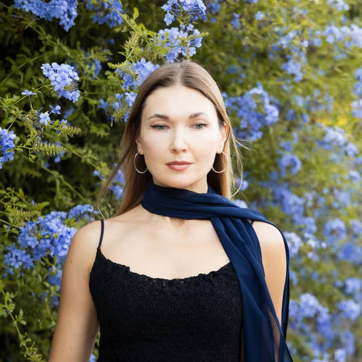 Navy blue long chiffon scarf neck scarf sheer scarf for wholesale by BridalSpain