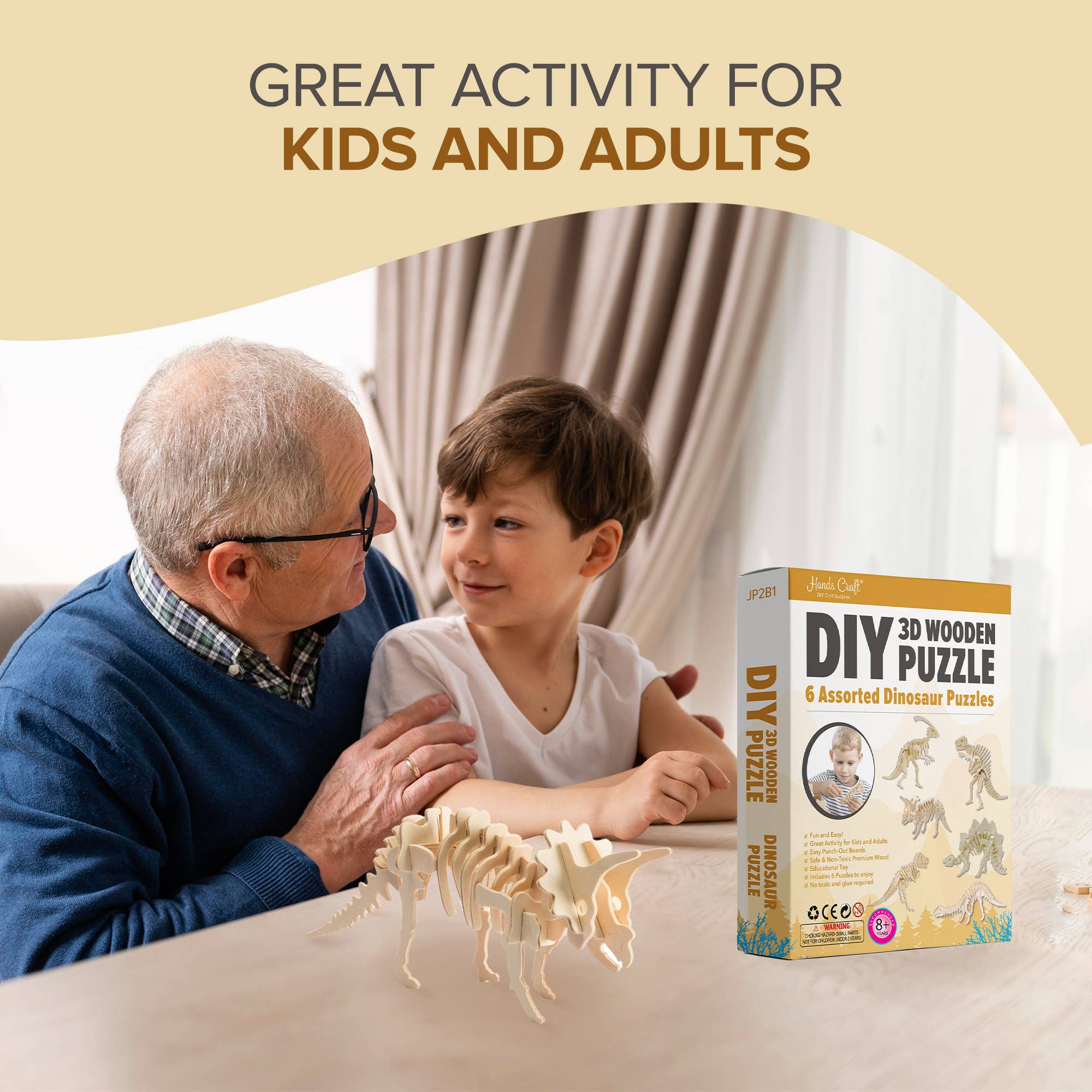 Hands Craft - Wholesale Puzzle - Kids - 3D Wooden Puzzle Bundle Pack: Dinosaur6