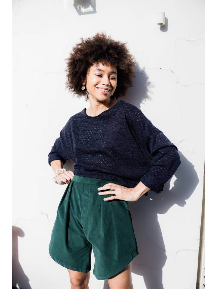 madame-en-soie – Calções – Mulher por atacado – Calções em Veludo "Gwenaëlle" - Elegância e Conforto em Algodão Verde1