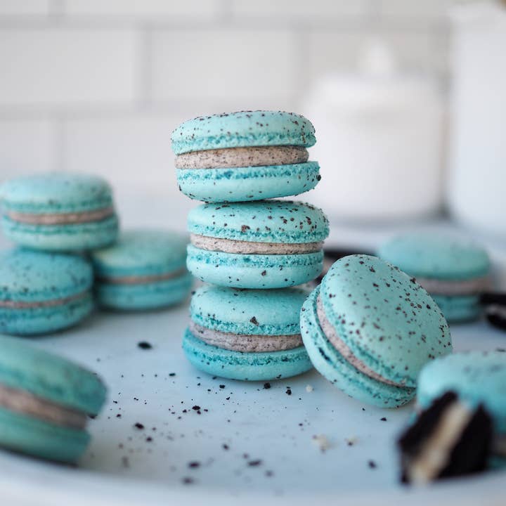 Cookies n Cream Macarons (24 count) for wholesale by Fancy Flavors Bakeshop