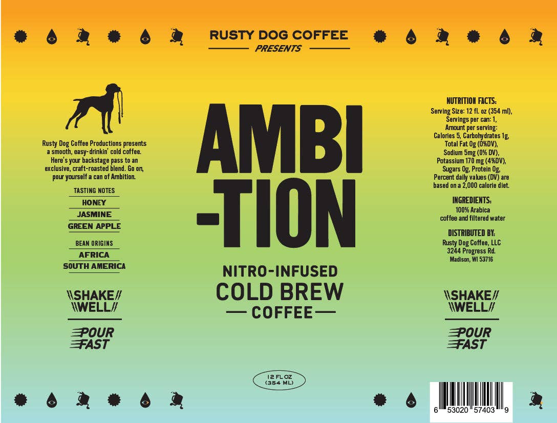 Rusty Dog Coffee - Wholesale Iced Coffee/Cold Brew - Wholesale - Ambition Nitro Canned Black Coffee - 24pk case2