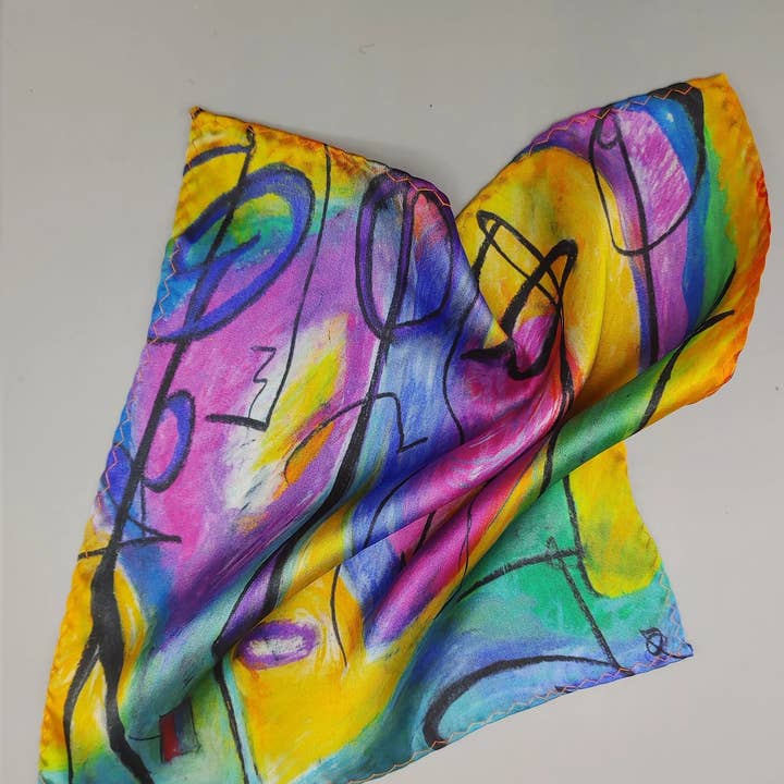100% Silk handkerchief scarf pocket square print inspired by Bruce Mishell for wholesale by Magic Hill - Mercantile