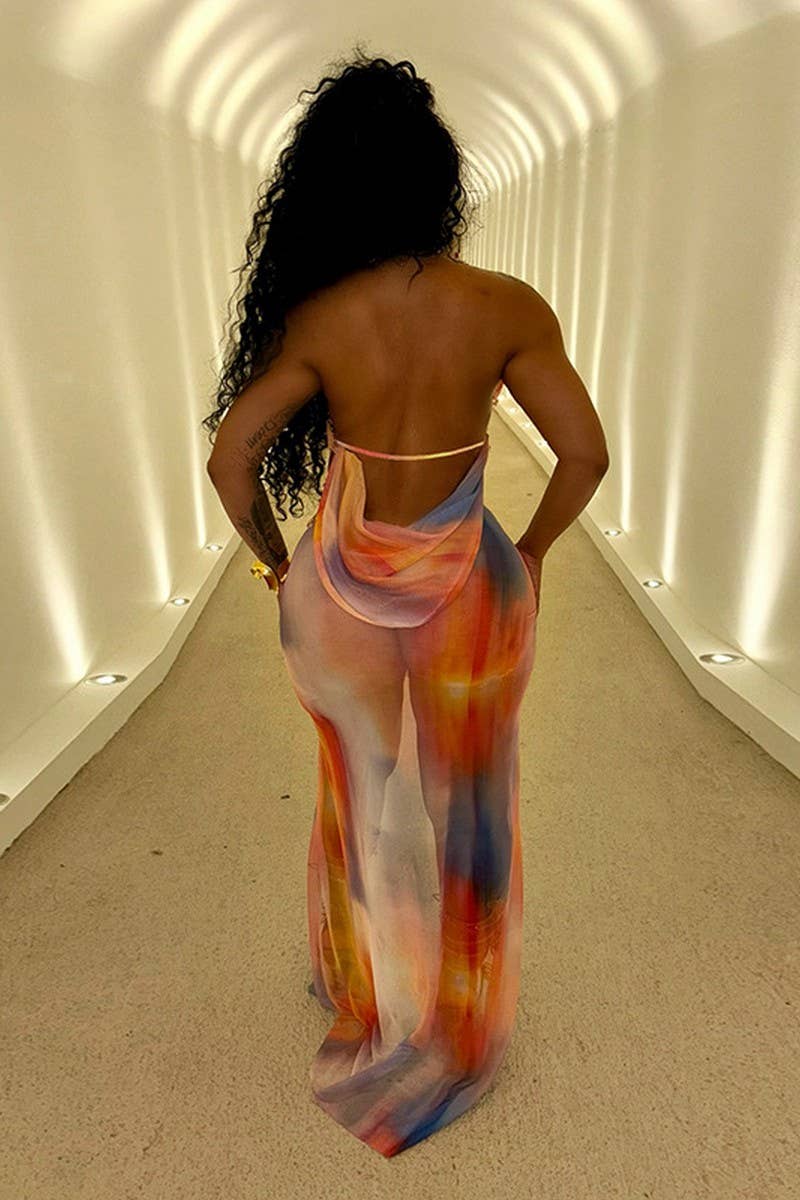 ORANGE CWDMD6431_ROBE SEXY FILLE CHAUDE À COL HALTER DOS NU AVEC LACETS en vente sur Faire2